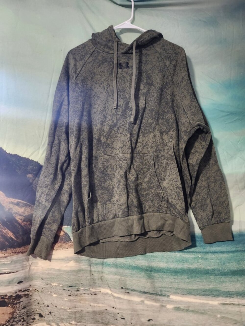 Men's Under Armour Rival Fleece Tech Hoodie Size Large Green Camo Style EUC